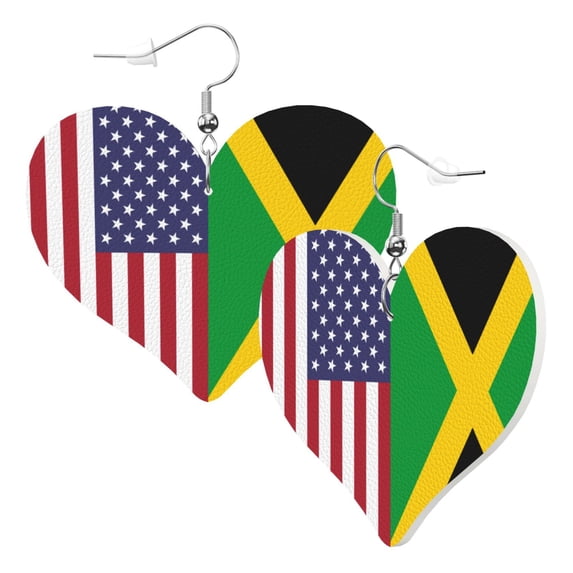 Heart Earrings America Jamaica Flag Dangling Heart Drop Earrings For Women Love Dangle Earrings Gift