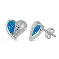 thumbnail image 1 of Heart Earrings Blue Simulated Opal Clear Cubic Zirconia .925 Sterling Silver Jewelry Female Unisex, 1 of 3