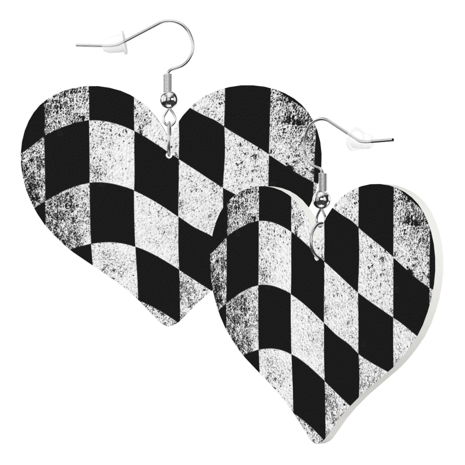 Wyayazh Checkered Faux Leather Teardrop Earrings - Lightweight Dangle Earrings For Women (Puerto Rico Style)