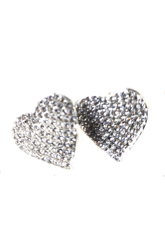 Heart Earrings Clip-on Earrings Rhinestone Paved Earrings 1 inch Silver Tone Not Pierced