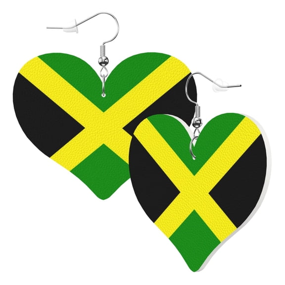 Heart Earrings Jamaican Flag Dangling Heart Drop Earrings For Women Love Dangle Earrings Gift