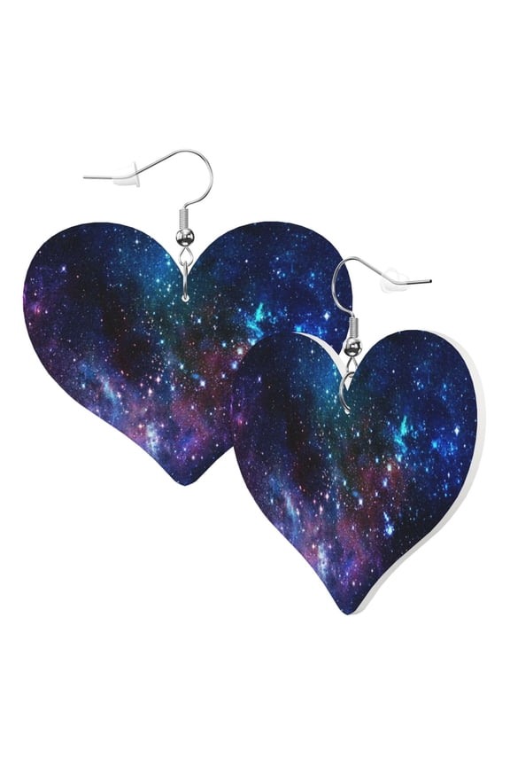 Heart Earrings Space Galaxy Dangling Heart Drop Earrings For Women Love Dangle Earrings Gift