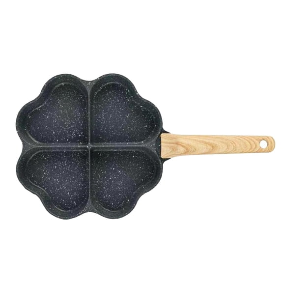 Heart Egg Pan Omelette Pan 4 Cups Breakfast Maker Cookware Wood Handle Mini Pancake Pan Nonstick Egg Frying Pan for Breakfast