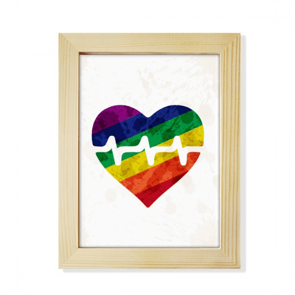 Heart Electron LGBT Rainbow Desktop Adorn Photo Frame Display Art Painting Wooden