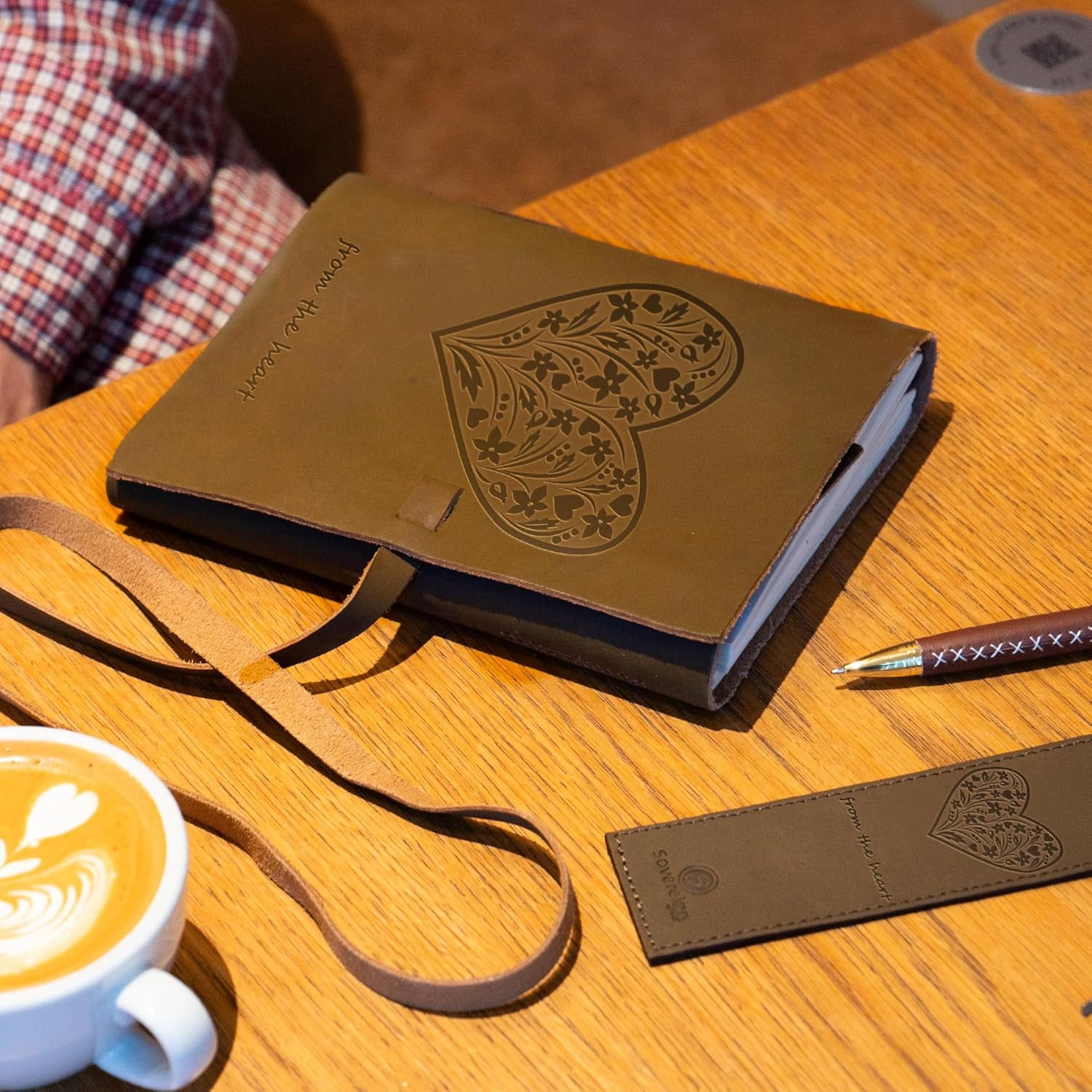 Heart Embossed Leather Journal Gift Set with Pen & Bookmark for Men Women