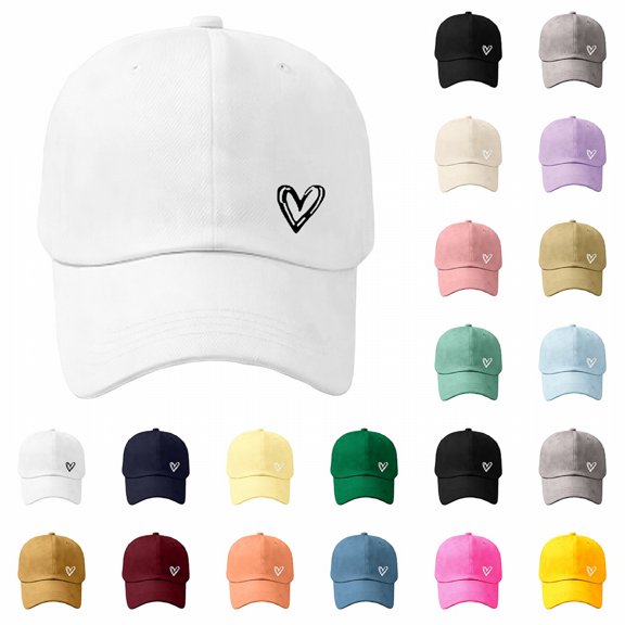 Heart Embroidered Baseball Cap Distressed Adjustable Hat For Women Profile Dad Cap Cotton