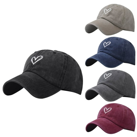 Heart Embroidered Baseball Cap for Women, Love Symbol Washed Cotton Adjustable Dad Hat, Cute Casual Sun Visor for Daily Wear, Outdoor, Beach and Fashion Outfits-Beige