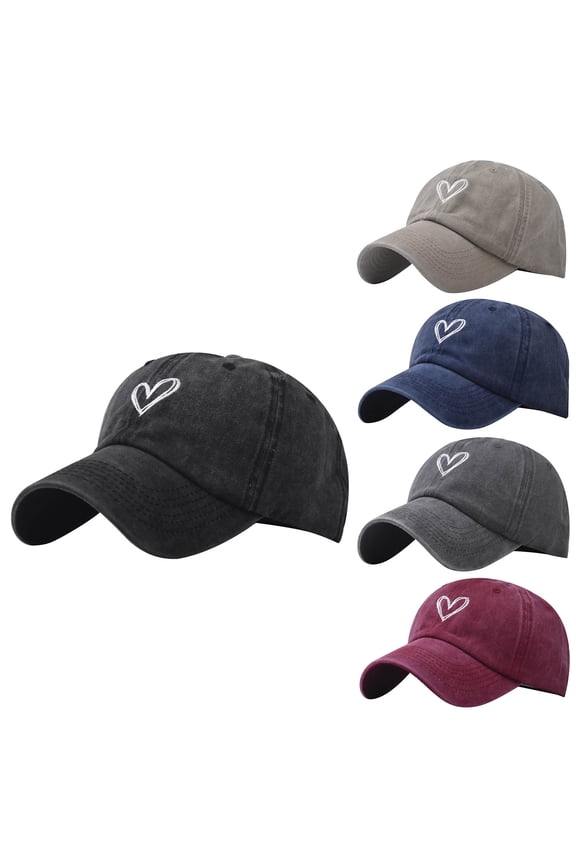 Heart Embroidered Baseball Cap for Women, Love Symbol Washed Cotton Adjustable Dad Hat, Cute Casual Sun Visor for Daily Wear, Outdoor, Beach and Fashion Outfits-Beige