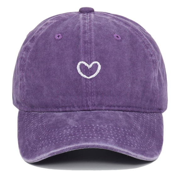 Heart Embroidery Baseball Cap with Washed Finish, Unisex Adjustable Dad Hat, Casual Outdoor Travel Headwear