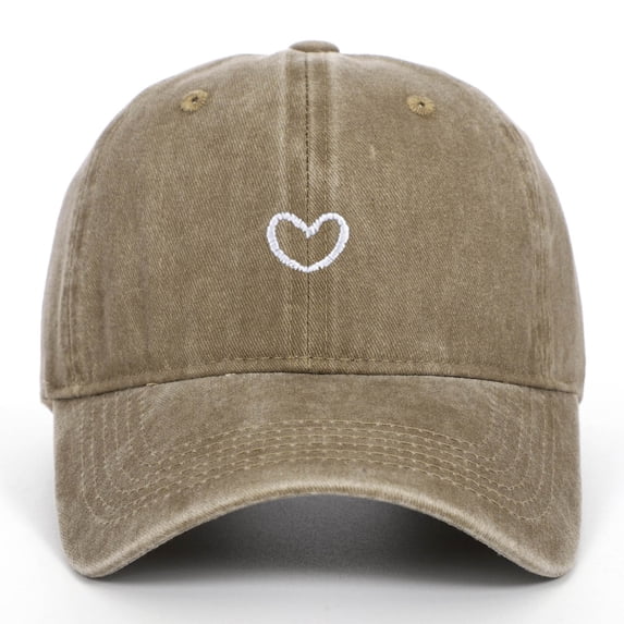 Heart Embroidery Baseball Cap with Washed Finish, Unisex Adjustable Dad Hat, Casual Outdoor Travel Headwear