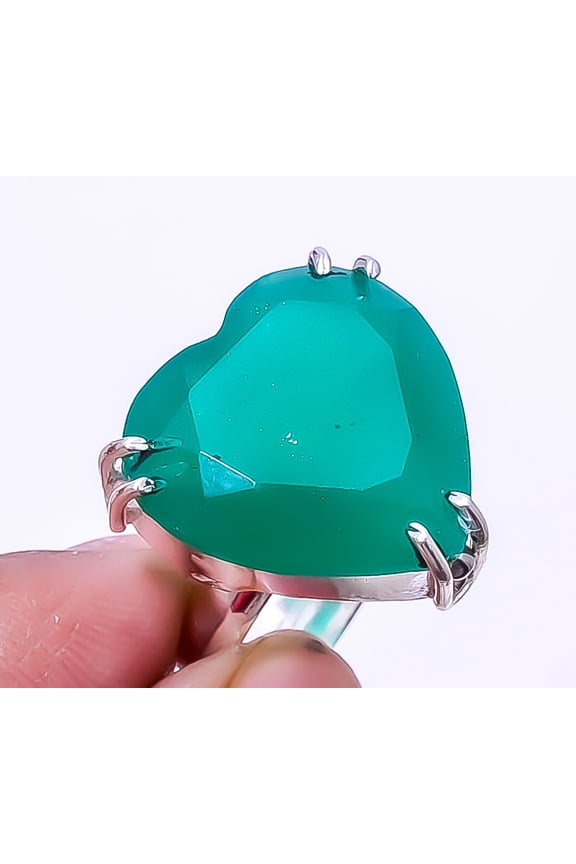 Heart - Emerald (Simulated) 925 Sterling Silver Solitaire Ring Adjustable (632), Beautiful Jewelry For Woman, New Year Sale, Valentin's Day Gift