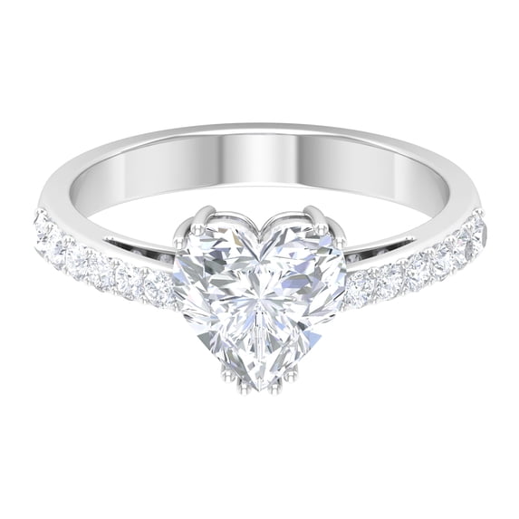Heart Engagement Ring with Moissanite - 8 mm - 2 Ct - D-VS1 Grade, 10K White Gold, US 12.25
