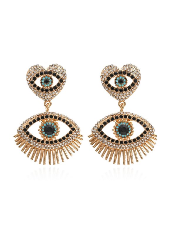 Heart Evil Eye Earrings for Women,Big Devil Demon Eye Dangle Drop Earrings,Statement Fashion Earrings Y2k Fashion Jewelry(double gold)