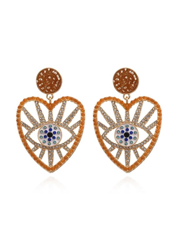 Heart Evil Eye Earrings for Women,Big Devil Demon Eye Dangle Drop Earrings,Statement Fashion Earrings Y2k Fashion Jewelry(orange)