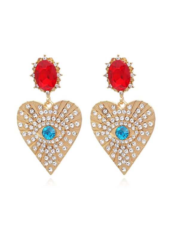 Heart Evil Eye Earrings for Women,Big Devil Demon Eye Dangle Drop Earrings,Statement Fashion Earrings Y2k Fashion Jewelry(red gold)