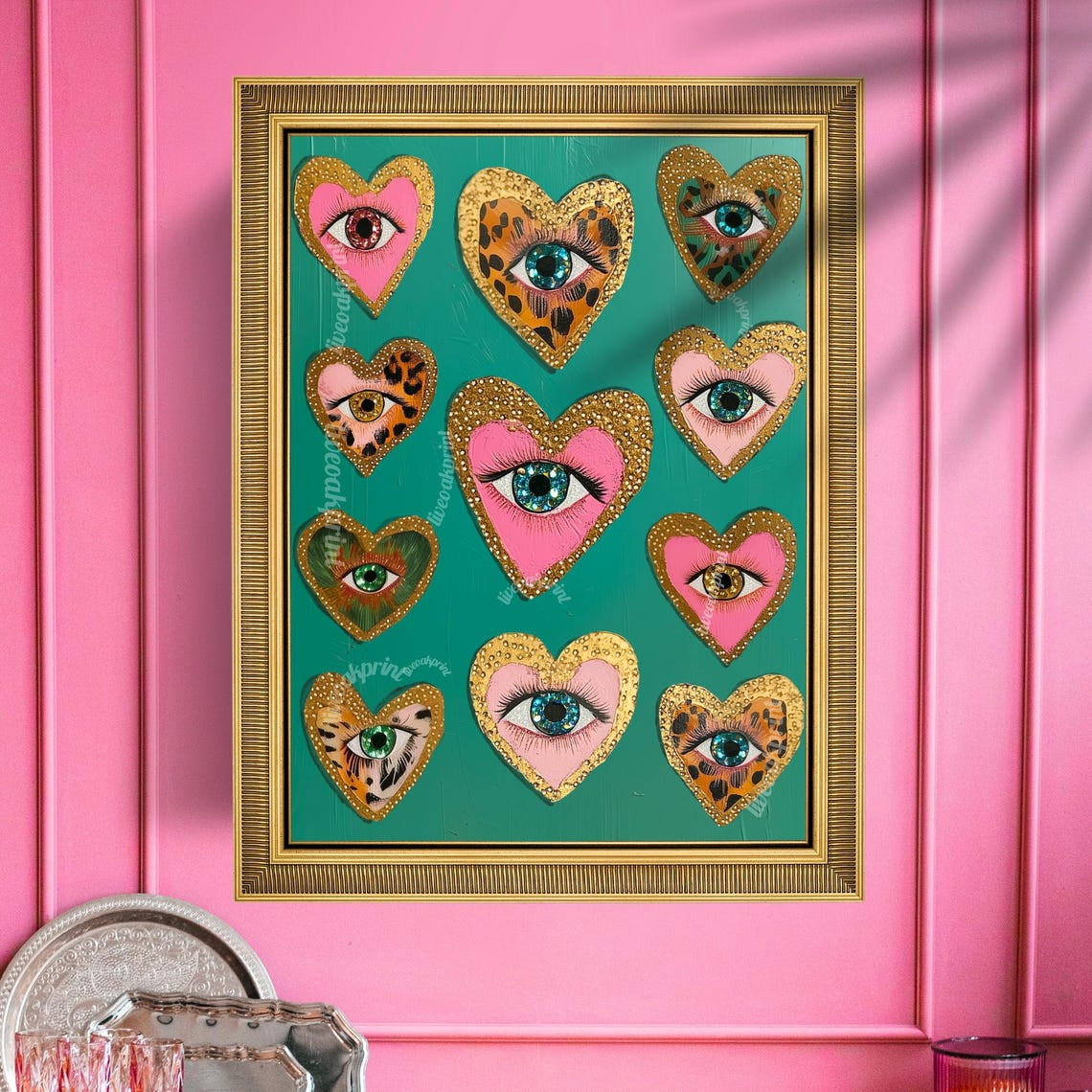 Heart Eye Poster, Green Maximalist, Funky Coquette Leopard, Bold ...