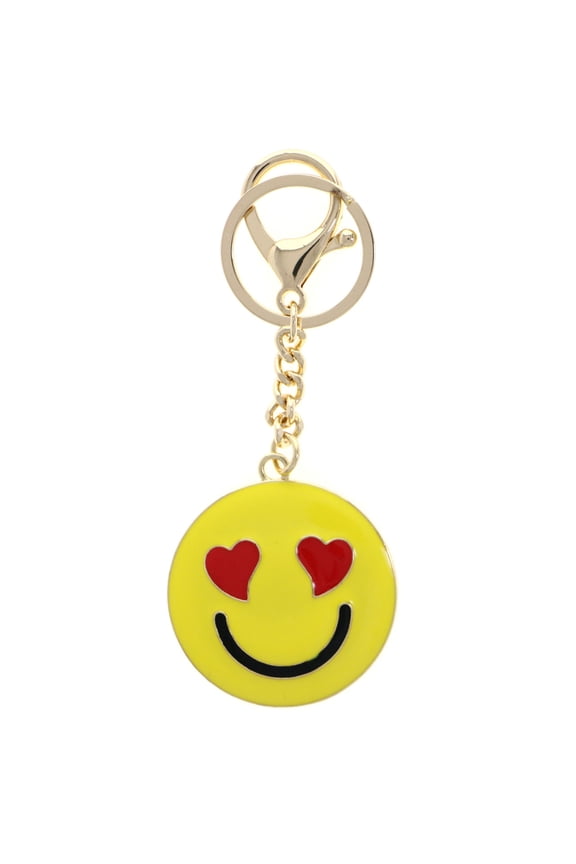 Heart-Eyed Emoji Split-Ring-Keychain W/ Trigger-Snap Yellow/Red