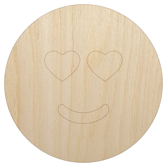 Heart Eyes Love Happy Face Emoticon Wood Shape Unfinished Piece Cutout Craft DIY Projects - 4.70 Inch Size - 1/8 Inch Thick