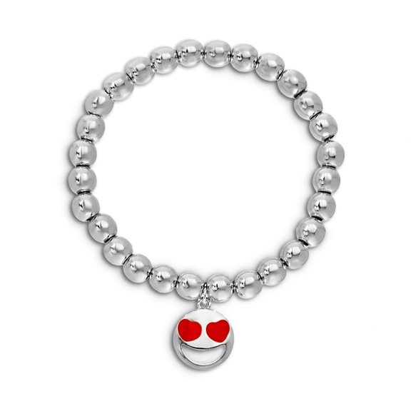 Heart Eyes Smiley Face Beaded Stretch Bracelet