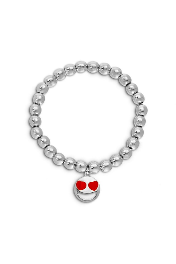 Heart Eyes Smiley Face Beaded Stretch Bracelet