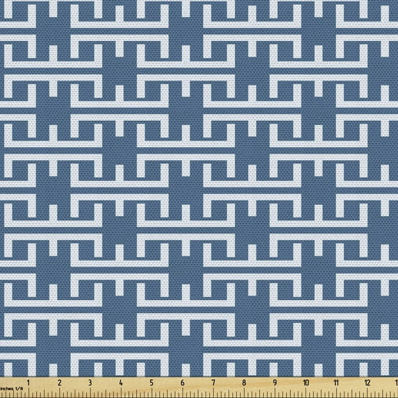 Ambesonne Vintage Fabric by the Yard Upholstery, Abstract Simplicity Shapes, 5 Yards, Pale Blue White