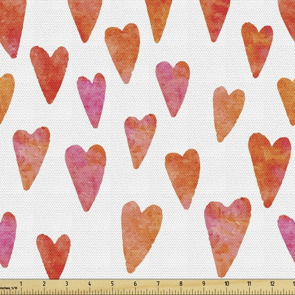 Ambesonne Heart Fabric by the Yard Upholstery, Watercolor Art Style Shapes, 10 Yards, Burnt Orange and Pink