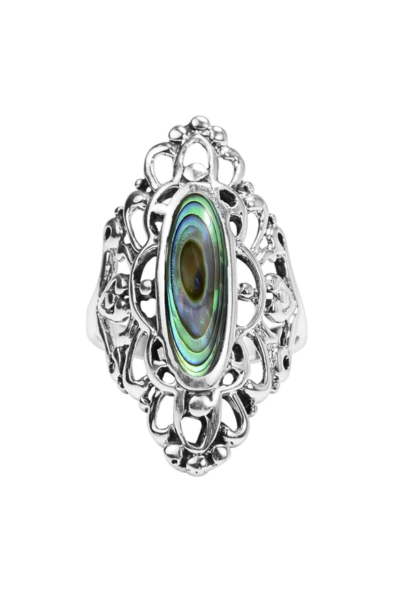 Heart Filigree Oval Abalone .925 Silver Ring-11