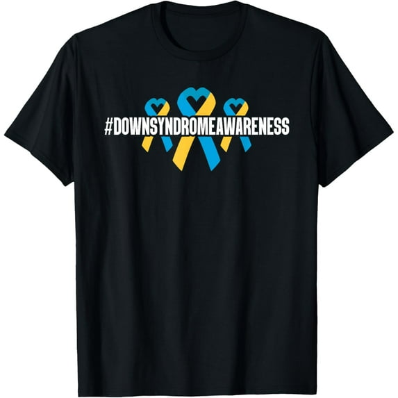 Heart Finger Print Blue Yellow Ribbon Down Syndrome T-Shirt men and women can wear, black, white, gifts
