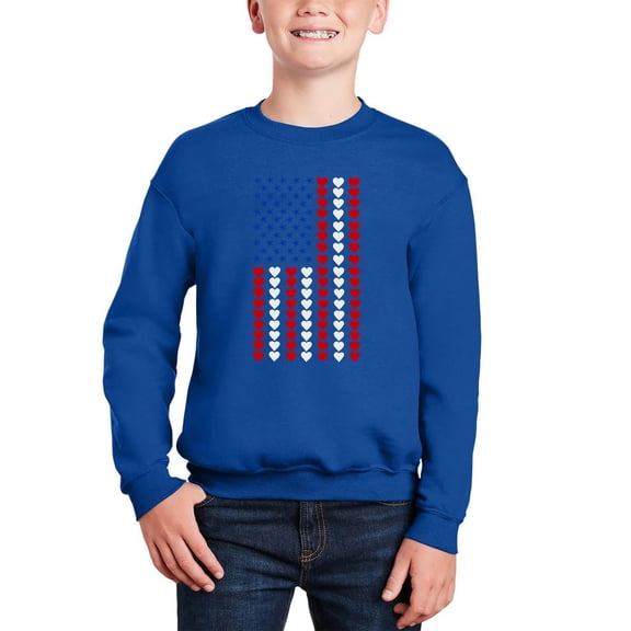 Heart Flag - Boy's Word Art Crewneck Sweatshirt