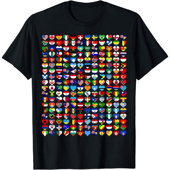 Heart Flags of the Countries of the World Flags Unity Day T-Shirt mens t shirt，black，women，funny，misfits，men，journey，t-shirt