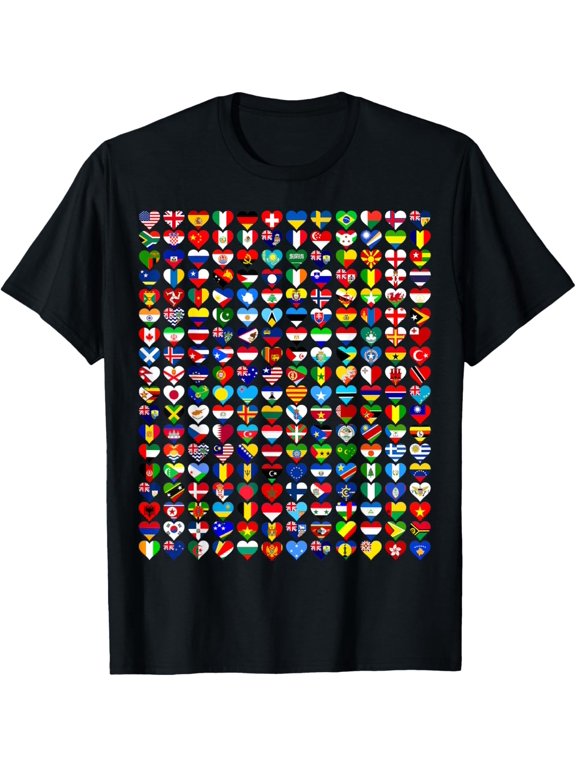 t-shirt Heart Flags of the Countries of the World Flags Unity Day T-Shirt mensblackwomenfunnymenjourneyCrew Neck, Short Sleeve,printing