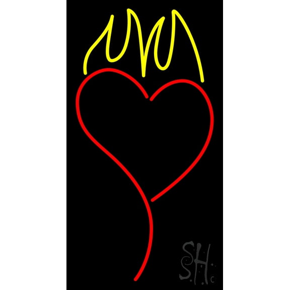 Heart With Flame LED Neon Sign 24" Tall x 13" Wide - inches Black Square Cut Acrylic Backing, with Dimmer - Premium built indoor Sign for Strip Club, Dance club, Dcor, Bar.