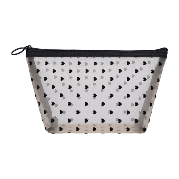 Heart Flocking Mesh Cosmetic Organizer Large Capacity Multifunctional Portable Breathable Zipper Makeup Storage Pouch
