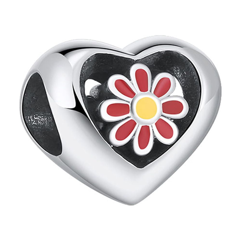 Heart Flower Charm European Bead Sterling Silver Ginger Lyne Collection