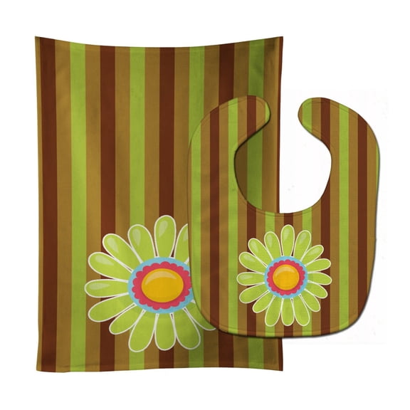 Heart Flower Green 2 Baby Bib and Burp Cloth