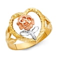 thumbnail image 1 of Heart & Flower Ring Solid 14k Yellow White Rose Gold Flower Design Band Two Tone 15MM Size 9, 1 of 1