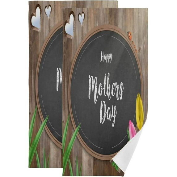Heart Flower Wood Wall Hand Towels, Happy Mother's Day Kitchen Towel Ultra Soft and Absorbent,Decorative Fingertip Face Towel for Bathroom Hotel, 2 PCS, 28.3"x 14.4"