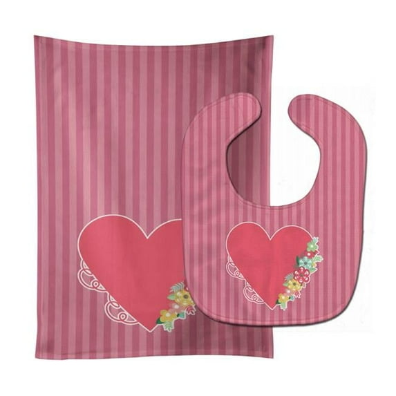 Heart & Flowers Baby Bib & Burp Cloth