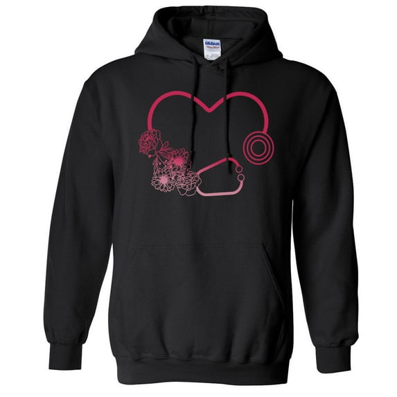 Heart Flowers Stethoscope Hoodie Sweatshirt Unisex 5X-Large Black