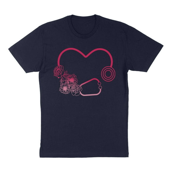 Heart Flowers Stethoscope Shirt Unisex Large Navy