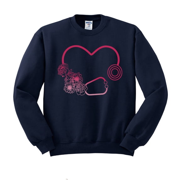 Heart Flowers Stethoscope Sweatshirt Unisex Large Navy