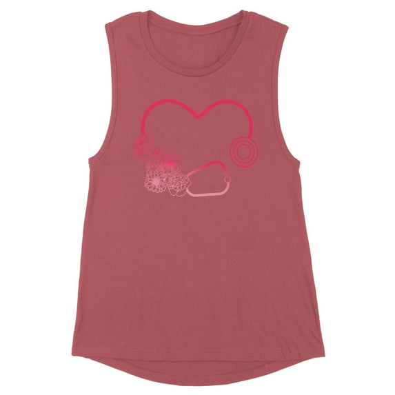 Heart Flowers Stethoscope Women's Muscle Tank Large Smoked Paprika