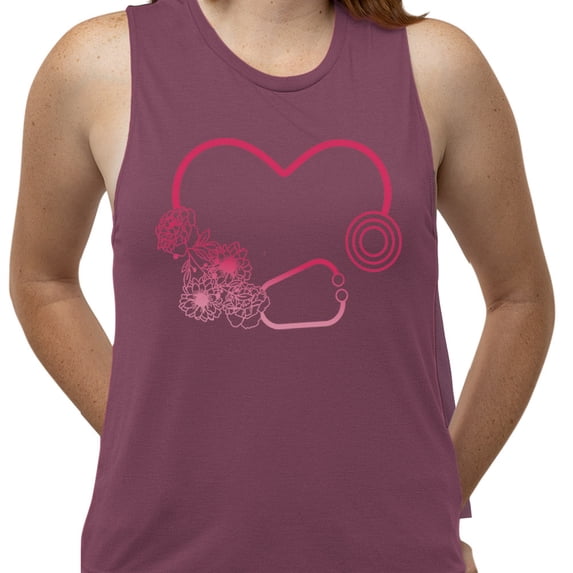 Heart Flowers Stethoscope Women's Muscle Tank Medium Shiraz