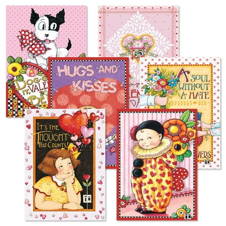 Heart & Flowers Valentine Greeting Cards by Mary Engelbreit - Set of 12 (6 designs), 5" x 7" cards