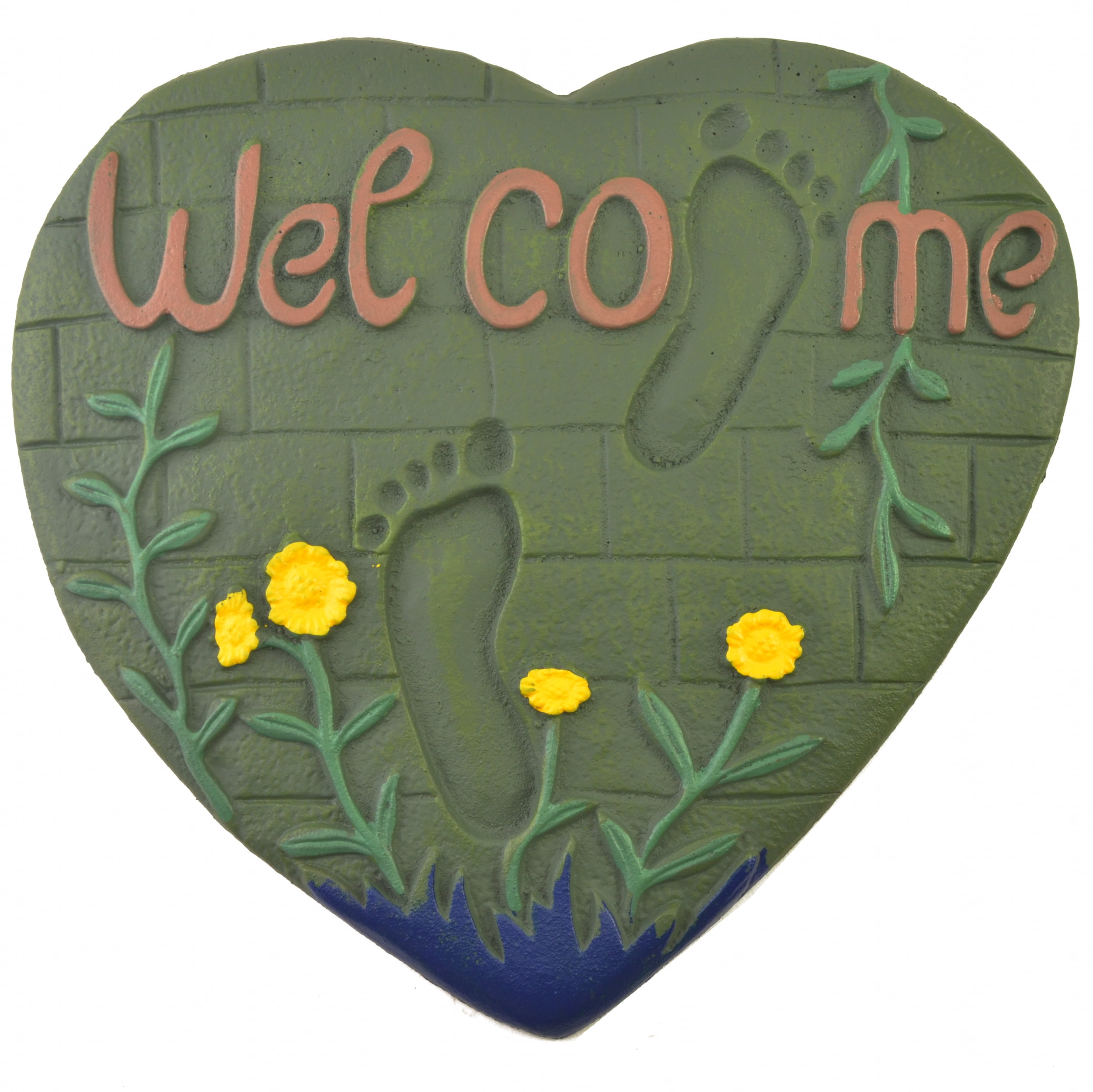 Green Cast Iron Heart Welcome Stepping Stone Plaque