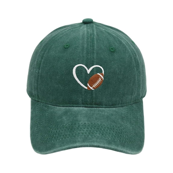Heart Football Embroidery Washed Baseball Cap American Western Unisex Sports Sunshade Duck Hat Green