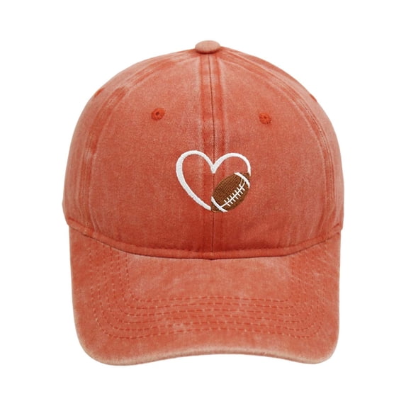 Heart Football Embroidery Washed Baseball Cap American Western Unisex Sports Sunshade Duck Hat Orange