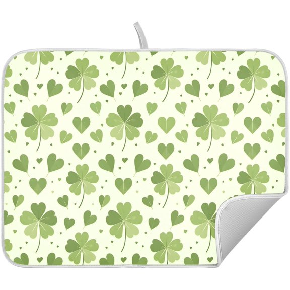 Heart Four Leaf Clover Dish Drying Mat for Kitchen, Absorbent Microfiber Dishes Drainer Mats, 16x18 Inch