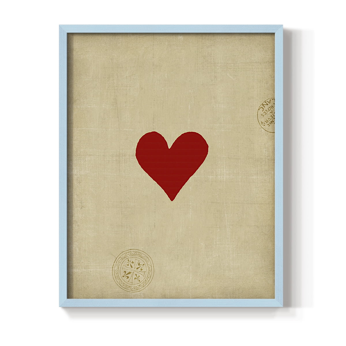 Heart Framed Print in Blue Solid Wood Framed Print No Nail Hanging
