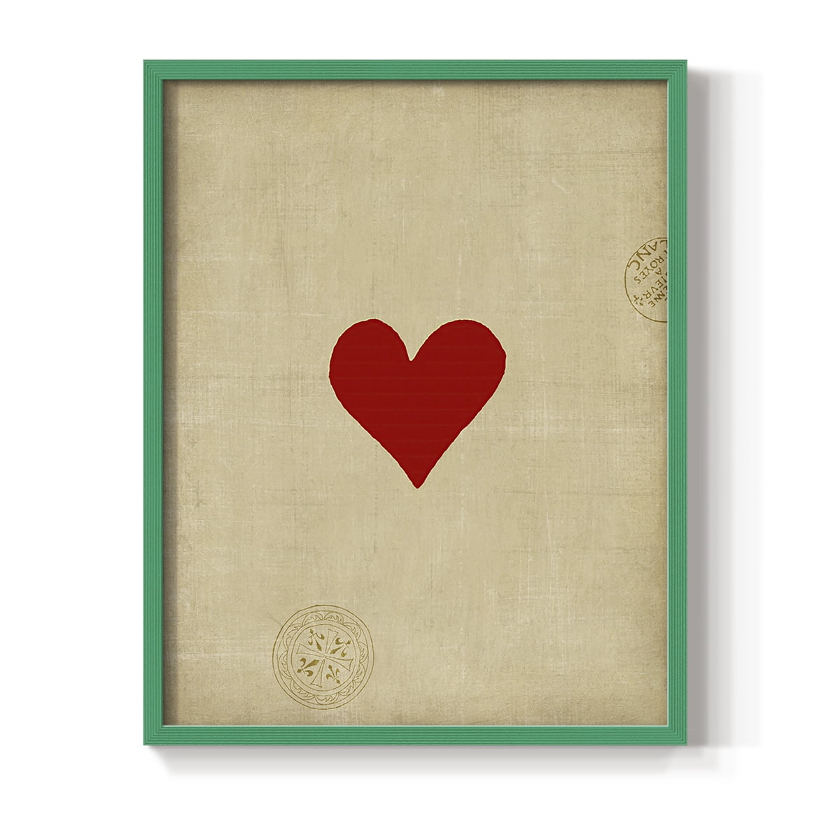 Heart Framed Print in Green Solid Wood Framed Print No Nail Hanging